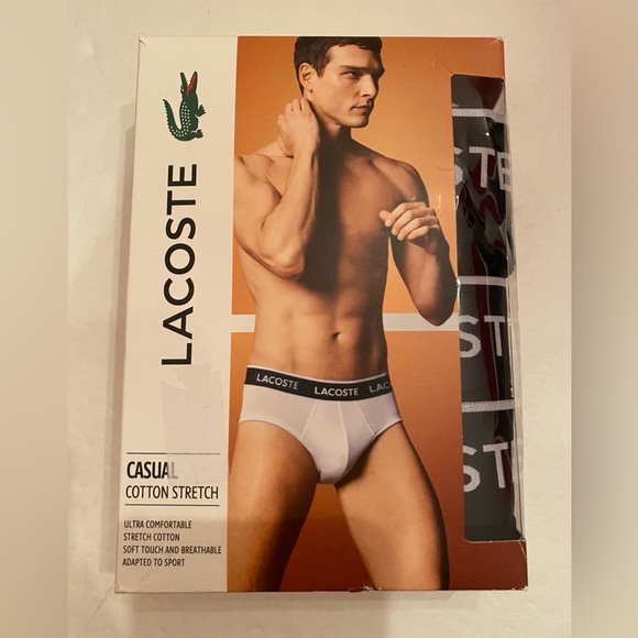 Lacoste 3 Pack Men’s Briefs Casual Cotton Stretch Black Size XXL 42-46 - Picture 1 of 5